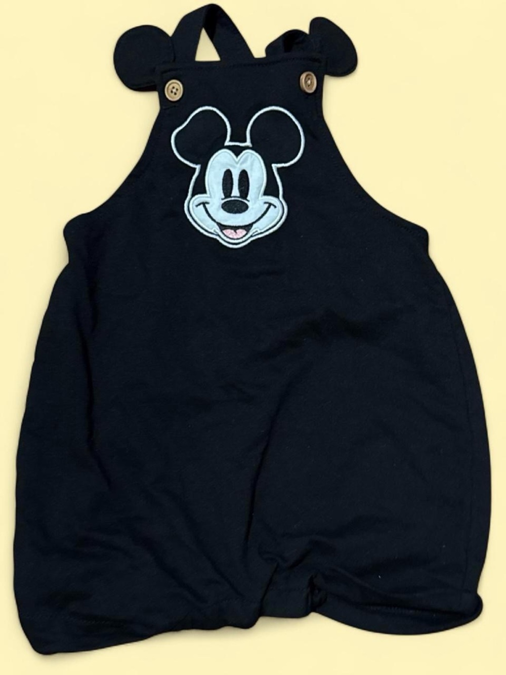 Disney Black Mickey Mouse Applique Romper with Ear Straps